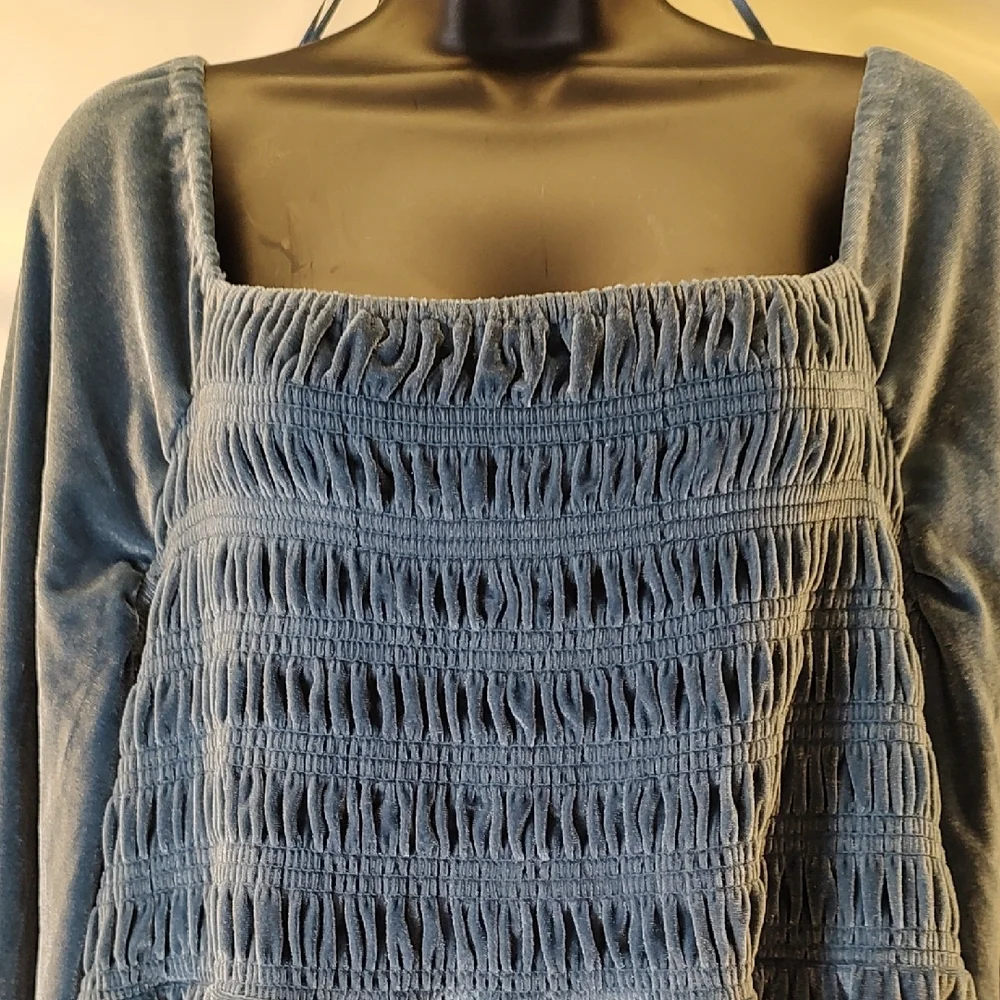 LC Lauren Conrad Blue Velvet Long Sleeve Dress - Picture 2 of 8